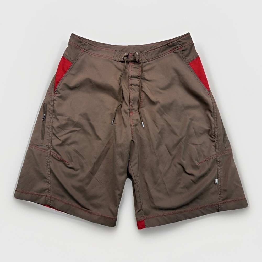 REI Mens Board Shorts Size 34 Brown Red UPF 30+ Polyester Spandex 32x10
